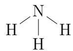Diagram of the ammonia molecule showing its trigonal pyramidal geometry with bond angles of approximately 107°18'